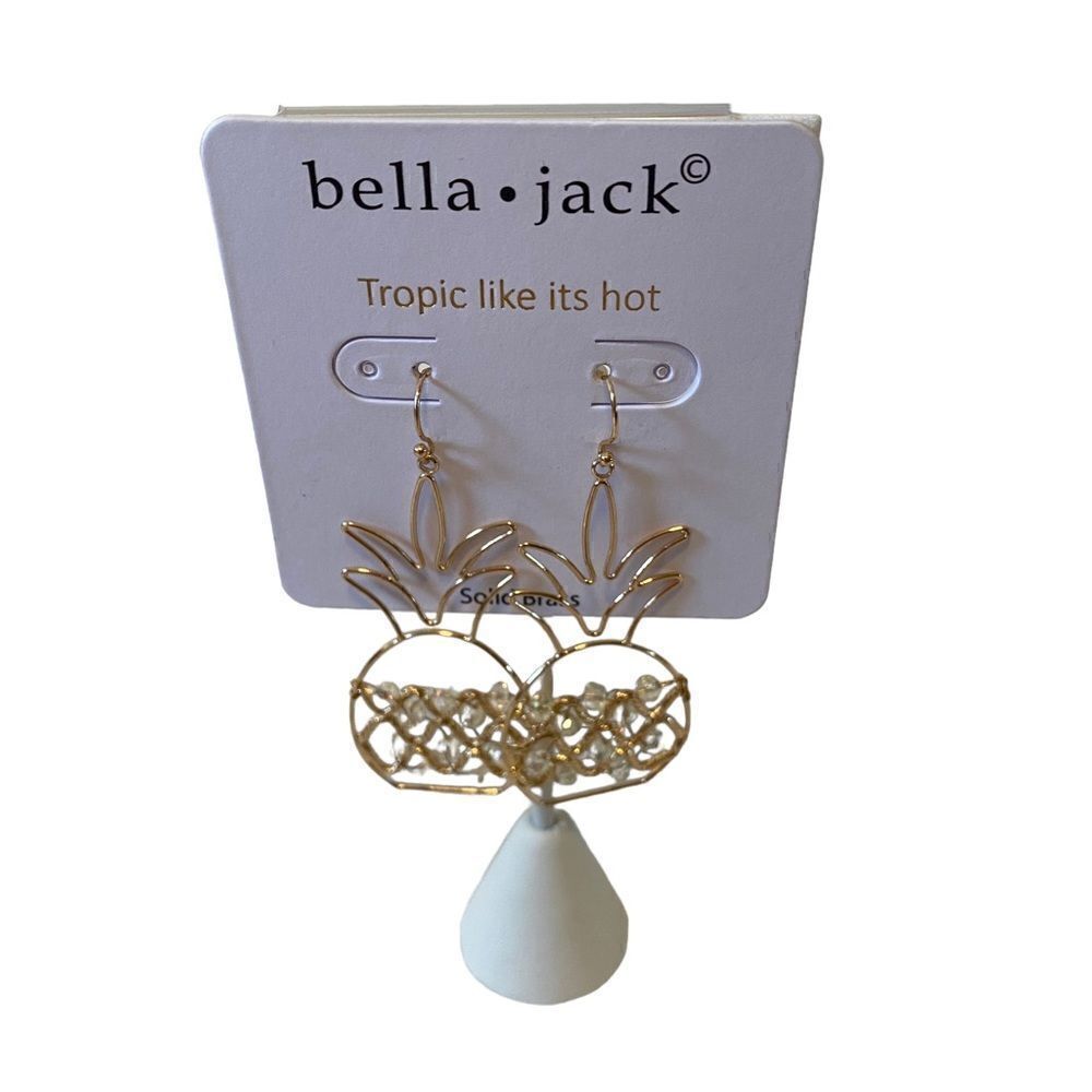 Solid Brass & Faceted Iridescent Beaded Pineapple Dangle Earrings.